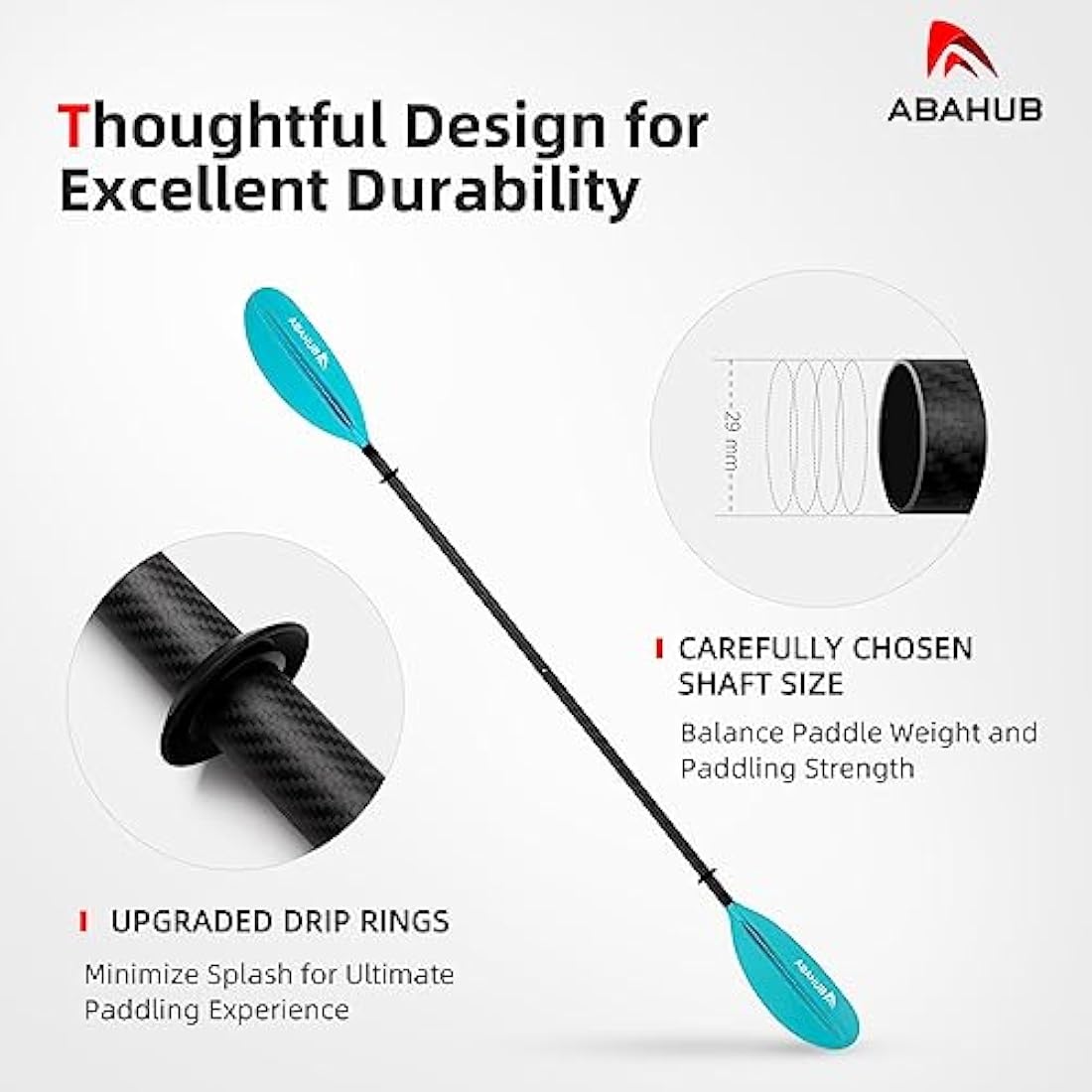 Abahub 1 x Carbon Kayak Paddles, 90.5 Inches Kayaking Oars for Boating, Canoeing with Paddle Leash, Carbon Fiber Shaft Black/Blue/Green/Orange/Yellow/White/Red Plastic Blades