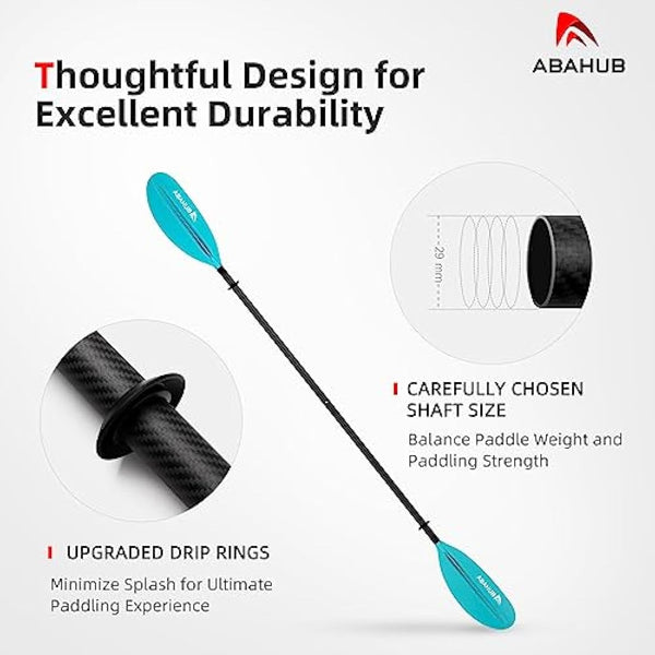 Abahub 1 x Carbon Kayak Paddles, 90.5 Inches Kayaking Oars for Boating, Canoeing with Paddle Leash, Carbon Fiber Shaft Black/Blue/Green/Orange/Yellow/White/Red Plastic Blades