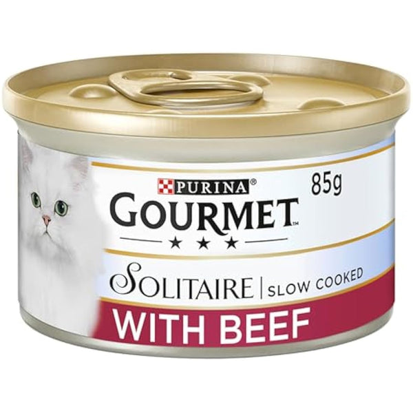 Gourmet Solitaire Tinned Cat Food with Beef 85g, Pack of 12