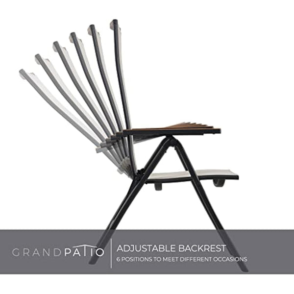 Grand patio folding chair, Aluminium garden chairs set of 2 with Armrest & Mesh breathable Seat, Adjustable 6 Position High Backrest, foldable dining chair for Outdoor, Garden, Dining room (White)