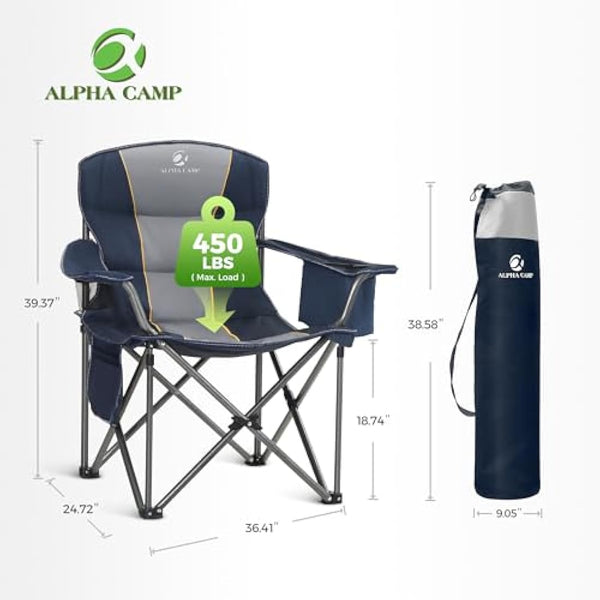 ALPHA CAMP Camping Chairs for Adults Heavy Duty Camping Chair Up to 200 kg Folding Camp Chair with Cup Holder and Cooler Bag for Outdoor Picnic Fishing, Lightweight and Portable, Blue