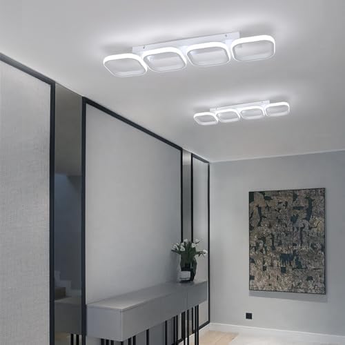 EIDISUNY Modern Led Ceiling Lights, 4 Square White Ceiling Lamp LED, Indoor Led Ceiling Lighting Fixtures for Porch Hallway Bedroom Living Room Kitchen Office Entrance - 44W Cool White Light (White)