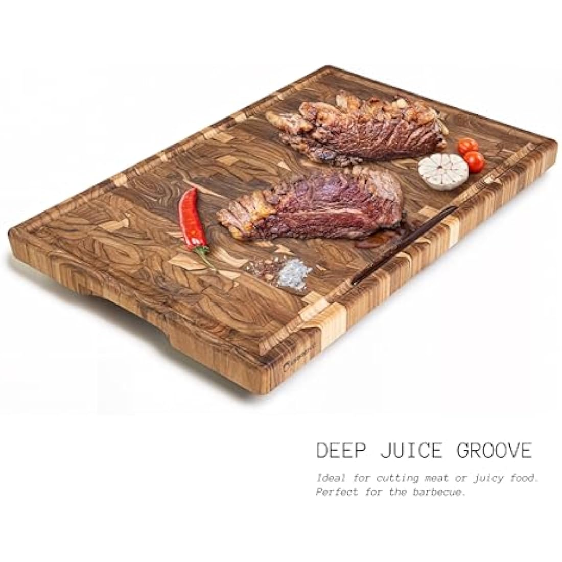 Erreke Wooden Chopping Boards, End Grain Extra Large Teak Wood Chopping Board, Non-Slip Feet, Ideal for Kitchen or Barbecue, Serve or Chop Food Meat Cheese Bread, 58 x 38 x 3.2 cm (with Juice Groove)