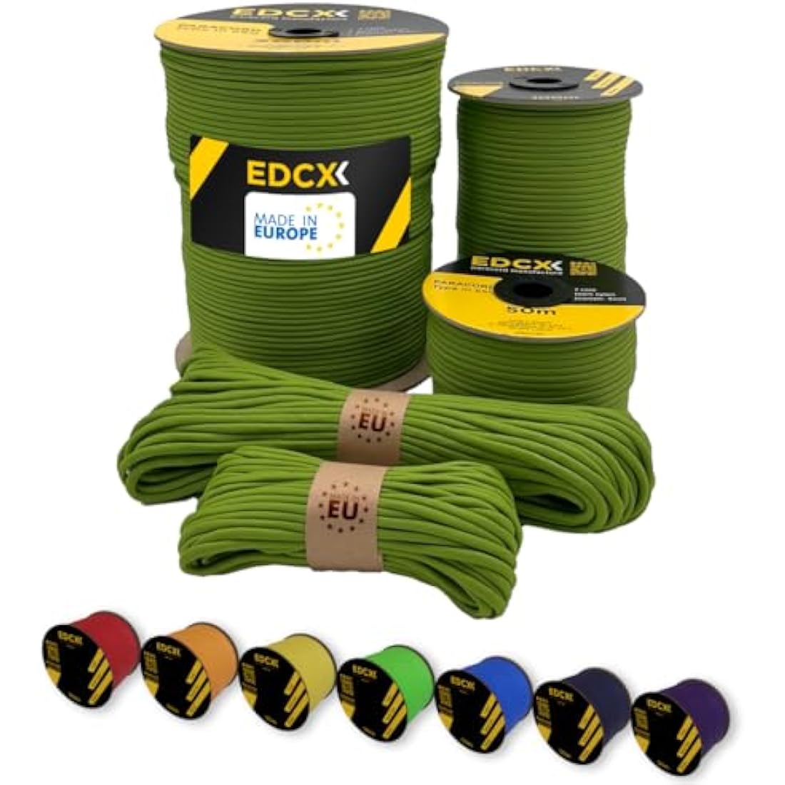 EdcX Paracord 4mm, 35+ Solid Colors (10m, 15m, 30m, 50m, 100m, 300m) | Ideal for Crafting, DIY, Camping, Survival, Outdoor | 100% Nylon Rope 4mm | Tactical Cord 550 Type III