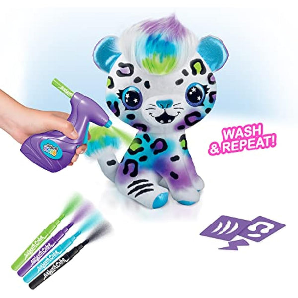 Airbrush Plush AIR 003 Wild Cat, Decorate-Wash-Repeat, 4 Colour Chalk Pens, Battery Powered Airbrush, 100+ Stencils. for Ages 6+, White , Small