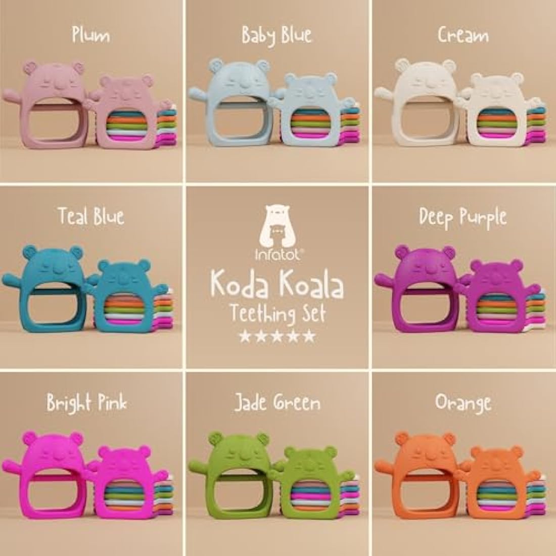 Infatot® Teething Toys for Baby Gifts – 2-Pack Koda Koala Teether Mitten Glove, Soothing Hand Teethers for Infants, Baby Toys 0-6 Months and Up, Newborn Essentials for Teething Relief, Jade Green