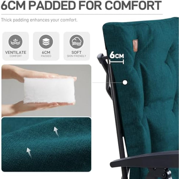 EVER ADVANCED Luxury Camping Chairs for Adults Heavy Duty High Back Oversized Folding Garden Chair Comfy Padded 6cm Loadable 150kg Camp Adjustable Dining Chairs 4-Position Recliner Deck Green
