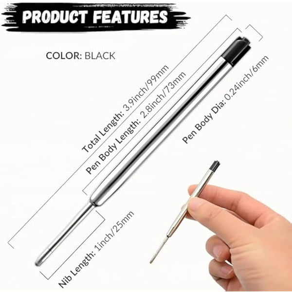 20 x Parker Pen Refills Black Ink, 9.9cm Long Black Jotter Refill Compatible with Parker Ballpoint Pens, Medium Size 0.7 Nib (20)