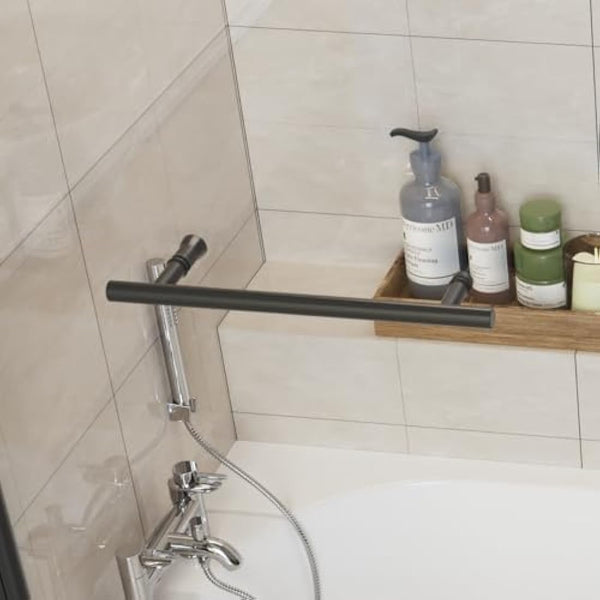 Aquariss 800x1400 Bath Screen Pivot Bath Shower Easy Clean Glass Screen Reversible Door Panel Black with Towel Rail