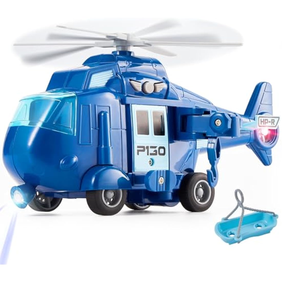 HERSITY Rescue Helicopter Toy Blue Police Plane with Light and Sound Push and Go Airplane Gifts for Kids Toddlers 3 4 5 Years Old