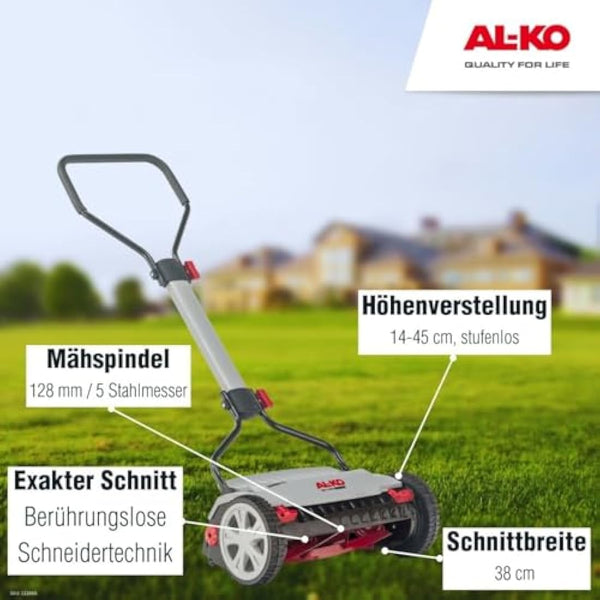 AL-KO Razor Cut 38.1 HM premium Manual Helical Cutting Lawnmower.Work 38 cm Ideal 250mq., Grey, 113866