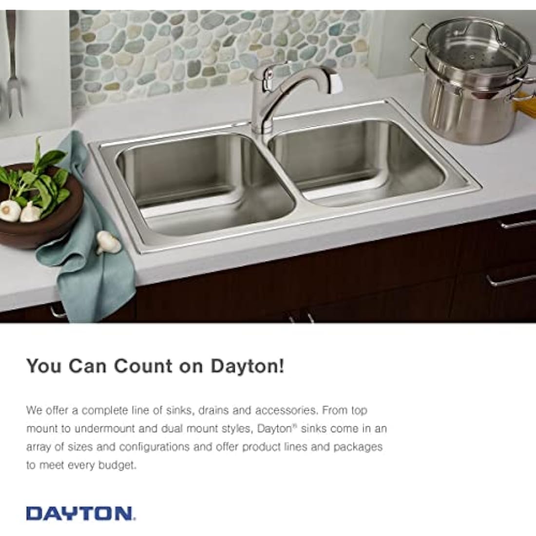 Elkay D125224 Dayton 25-Inch by 22-Inch Stainless Steel Single Bowl Four-Hole Kitchen Sink, Satin Finish