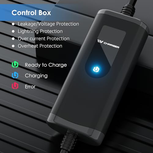 bokman EV Charger Type 2 to 3 Pin Plug, 5M / 3.3kW / 13A / IP65 Waterproof, Electric Car Charger with LED Indicators, Type 2 Charging Cable 3 Pin with Carry Bag & Microfiber Towel