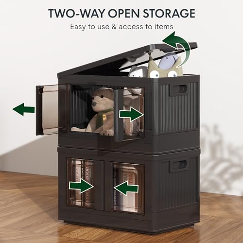 FLEXISPOT 72L*3 Storage Boxes with Lids, Foldable Plastic Containers, Space-Saving Organiser Boxes, Collapsible Laundry Baskets, Compact Stacking