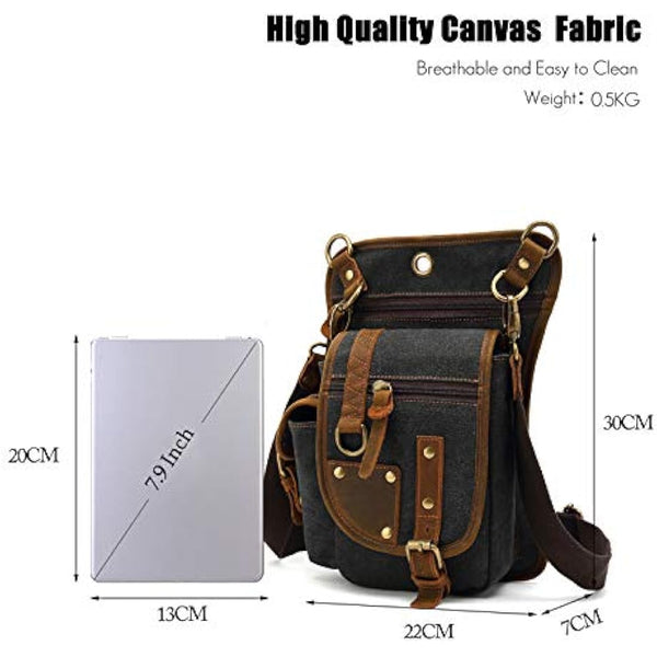 FANDARE Canvas Drop Leg Bag Hiking Waist Pack Sling Crossbody Bag Shoulder Backpack Men Chest Bag Women Casual Daypacks for Outdoor Motorcycle Tactical Riding Cycling Hiking Fishing Travel Fanny Pouch