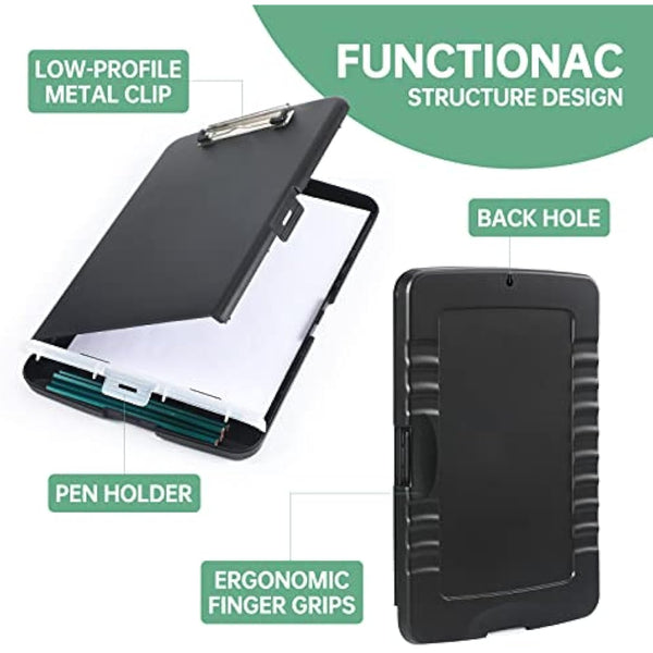 DMFLY Clipboard with Storage, Heavy Duty Clip Boards with Pen Holder, A4 Plastic Clipboards with Compartment, Holds 6+ Pencils and 200+ Sheets, Strong Clipboards with Low Profile Clip, Great for Work