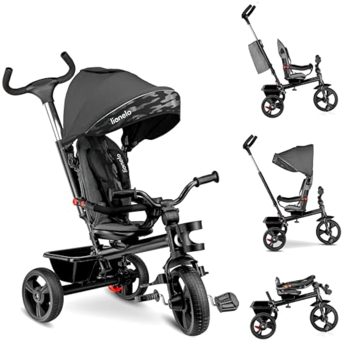 LIONELO Haari 2in1 Kids Tricycle Stroller for toddlers 1-5 Years Up to 25kg Parent steering control Swivel seat Three wheeler Bike Harness Canopy Basket Cup Holder Robust frame Durable Wheels