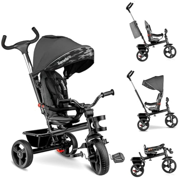 LIONELO Haari 2in1 Kids Tricycle Stroller for toddlers 1-5 Years Up to 25kg Parent steering control Swivel seat Three wheeler Bike Harness Canopy Basket Cup Holder Robust frame Durable Wheels