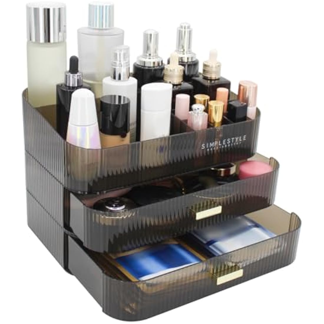 Womanht Makeup Organizer with 2 Drawers, Cosmetics Organizer for Bedroom and Bathroom Vanity Countertops, Large Capacity Cosmetic Storage Box for Skincare Cream Perfume Lipstick Dresser Counter-Black
