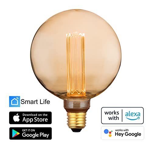 greenandco 4X Smart WiFi Vintage Design LED Bulb | E27 G125 | 3.8W 160lm | 1800K | 320 | 230V | Flicker-Free | dimmable | Compatible with Alexa and