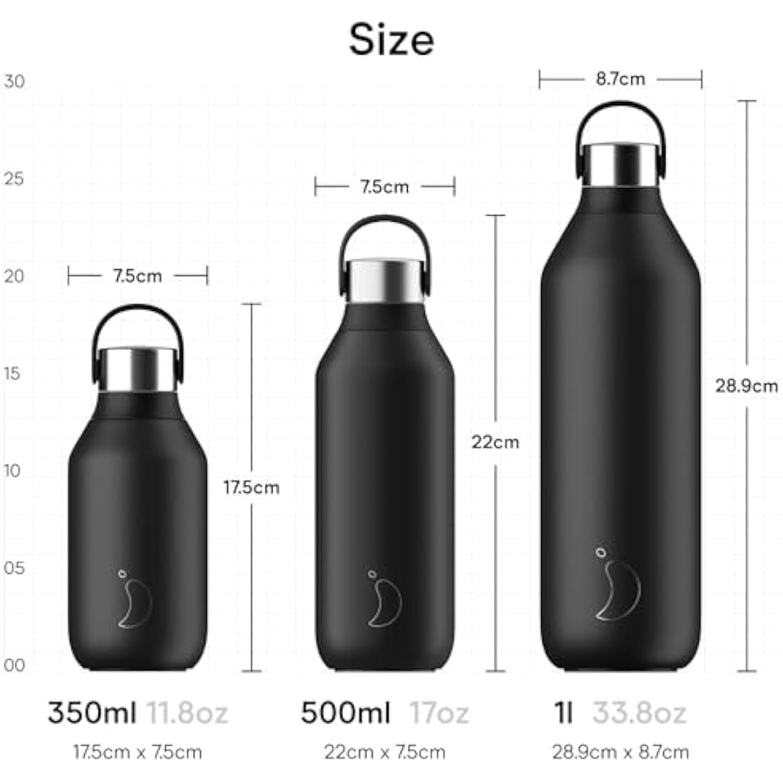 Chilly's Series 2 Water Bottle - Stainless Steel Thermal Bottles with Double Wall Vacuum, Soft Collar & Carry Loop - 24hrs Cold, 12hrs Hot - For Office, Home & Travel - Available in 350ml, 500ml & 1L