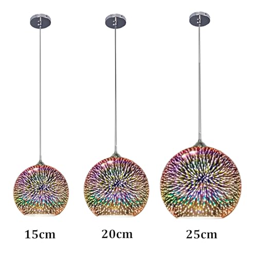KRUIHAN 3D Firework Light Glass Pendant Light Shade Hanging Ceiling Lights E27 Base Coloured Chandelier for Bedroom,Living Room,Kitchen,20CM(Silver)