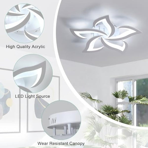 Dorlink LED Ceiling Light, 60W 5400LM Modern Design Ceiling Lighting, 5 Lights Living Room Ceiling Light Acrylic White Flower Fittings Ceilings for Bedroom, Kitchen, Dining Room 6500K Cool White