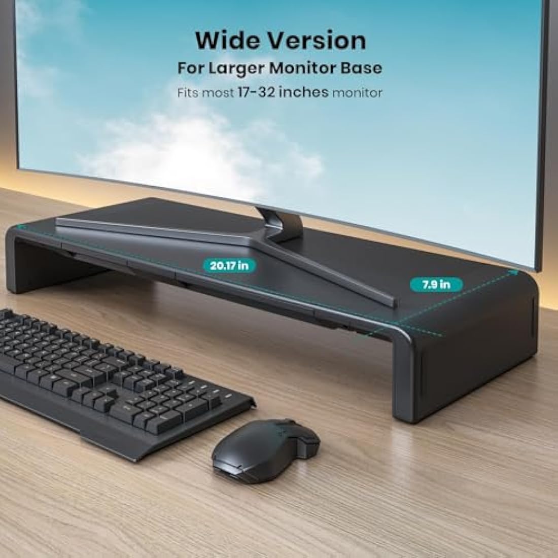 Foldable Monitor Stand - Klearlook Computer Monitor Riser with Storage Drawer&Tablet Phone Stand| Width Adjustable Monitor Stands for Desks| Desk Shelf Riser for Computer, Desktop, Laptop| Black