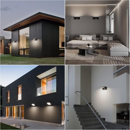 Klighten 24W Outdoor Wall Light with Motion Sensor Waterproof IP65, Modern Aluminum Wall Lamp Outside/Indoor with Swiveling LED Panel for Entrance Garden Terrace, Black, Neutral White 4000K