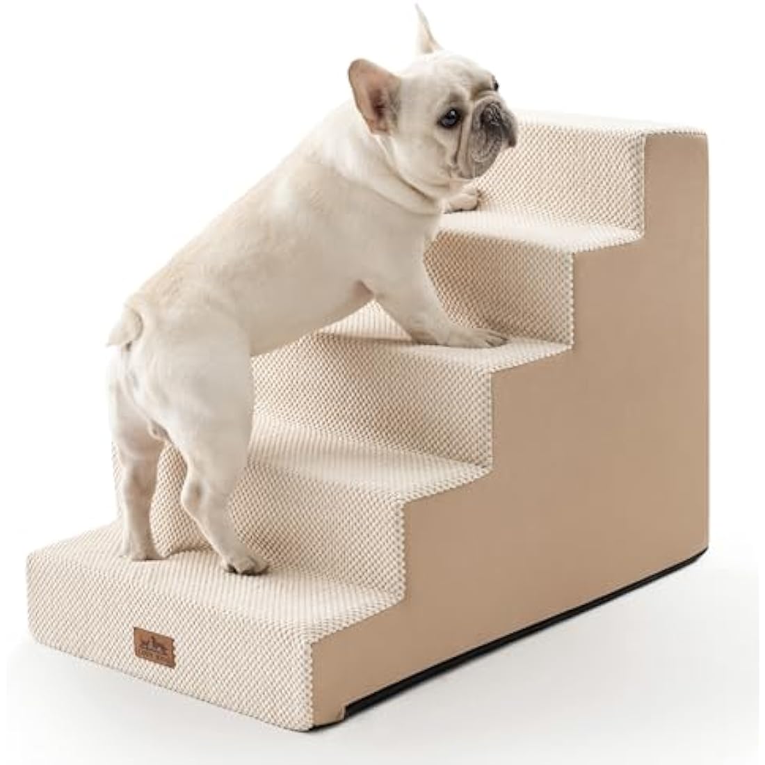 COZY KISS Wide Dog Stairs for Small Dogs, 19.7" Width Pet Stairs for High Bed Car, 60 cm High Non-Slip Dog Steps for Old Cats, Puppies, Small Medium Dogs, 75x50x60cm, 5 Tiers, Beige