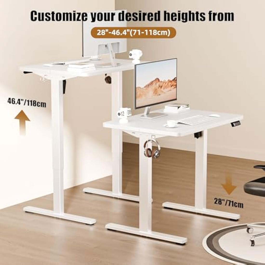 ERGOMAKER Electric Height Adjustable Standing Desk 80x60cm, Sit Stand Desk with Splicing Top for Home Office (White Frame + White Desktop)