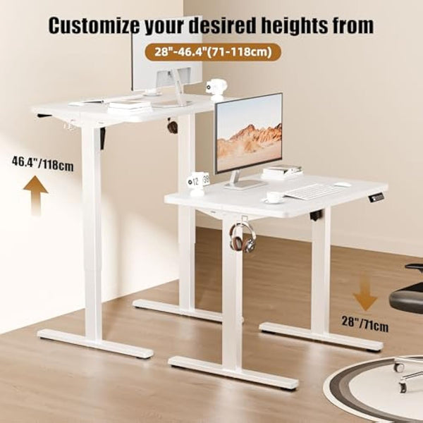 ERGOMAKER Electric Height Adjustable Standing Desk 80x60cm, Sit Stand Desk with Splicing Top for Home Office (White Frame + White Desktop)