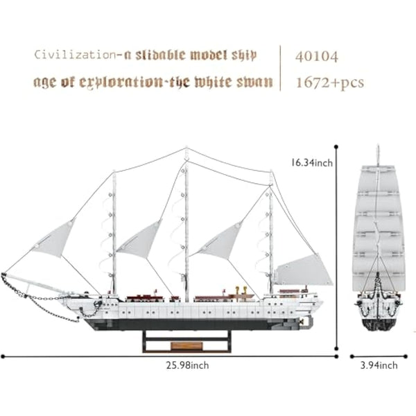 JMBricklayer Pirate Ship Building Blocks Set 40104, White Swan Ship Model Construction Toys, Collectible Pirate Ship Model Kits, Ship Model Birthday Gifts for Kids, Boys & Girls (1672 Pieces)