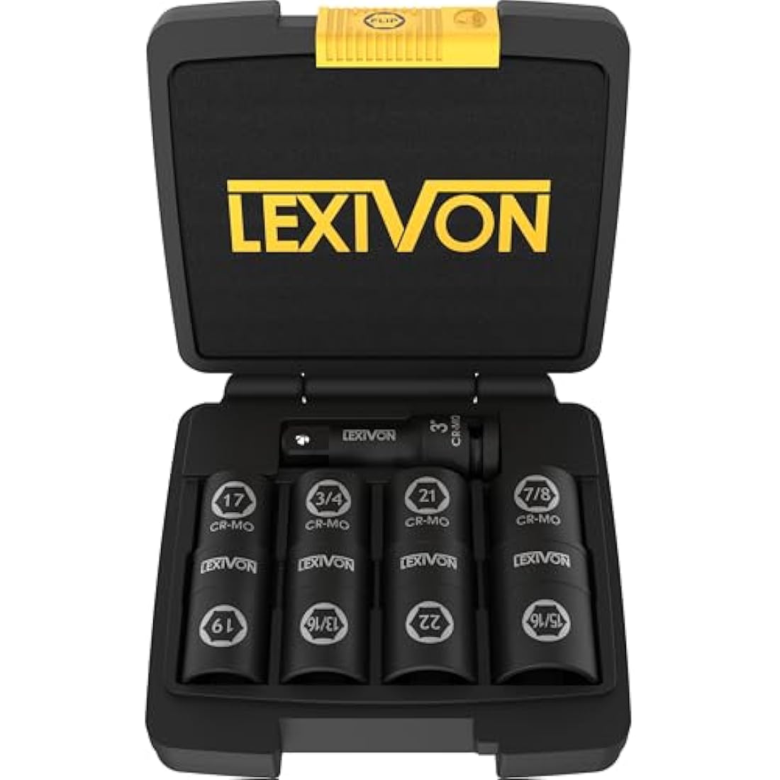 LEXIVON Lug Nut Impact Socket Set, 1/2-Inch Drive | Innovative 8-in-4 Flip Socket Design, Covers Most Commonly Used Inch & Metric Wheel Nuts | Cr-Mo Steel = Full Impact Grade (LX-110)