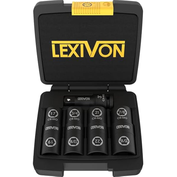 LEXIVON Lug Nut Impact Socket Set, 1/2-Inch Drive | Innovative 8-in-4 Flip Socket Design, Covers Most Commonly Used Inch & Metric Wheel Nuts | Cr-Mo Steel = Full Impact Grade (LX-110)