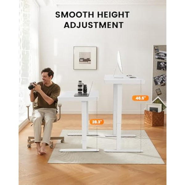 ErGear Electric Standing Desk, 120 x 60cm Height Adjustable Standing Desk with Drawer & 2 Charging Ports, 3 Memory Standing Up Desk for Home Office (White Top+White Frame)