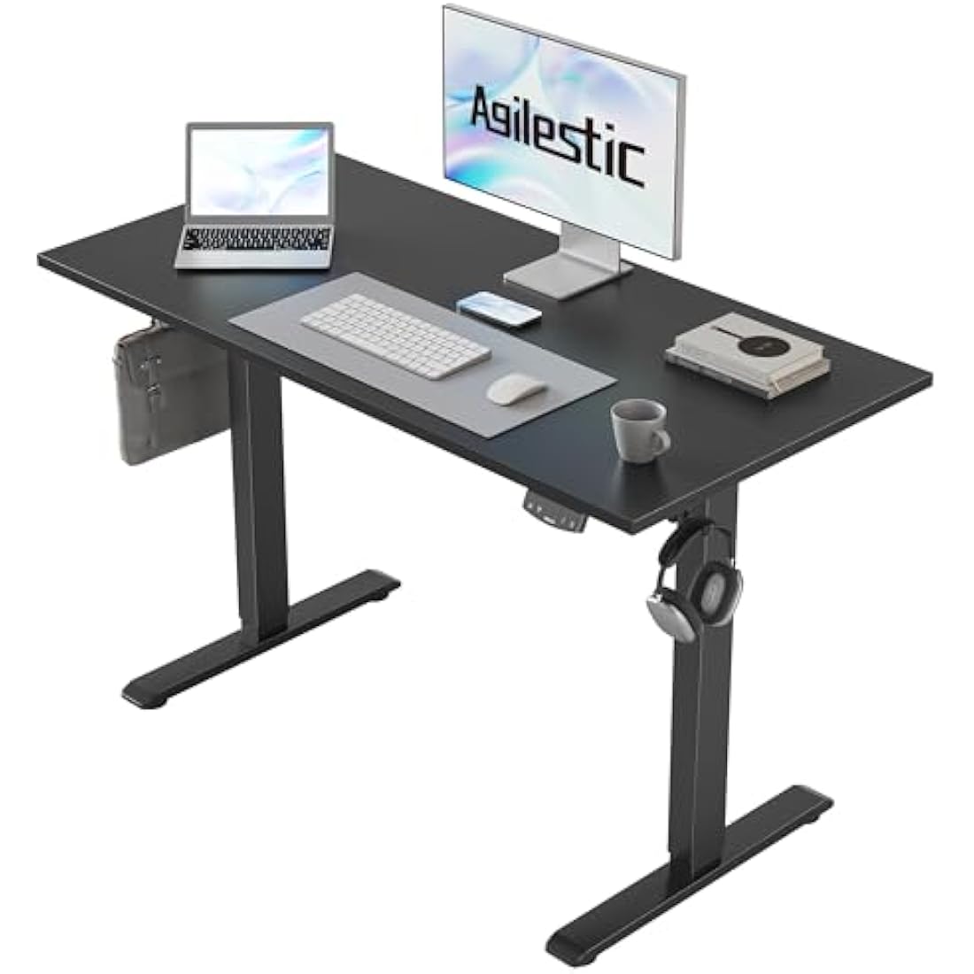 Agilestic Electric Standing Desk, 100 x 60 cm Height Adjustable Sit Stand Desk with Splice Board and Memory Smart Pannel, Home Office Desks, Black