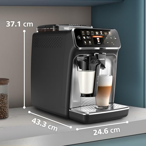 PHILIPS 5400 Series Bean to Cup Coffee Machine – 12 Coffee Varieties, LatteGo Milk Frother, Fastest-to-Clean, Ceramic Grinder, Fully Automatic Espresso & Cappuccino maker – Black, Silver (EP5446/70)