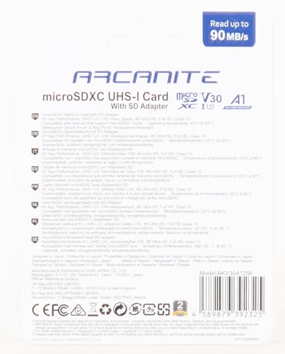 ARCANITE 64GB microSDXC Memory Card with Adapter - A1, UHS-I U3, V30, 4K, C10, Micro SD, Optimal read speeds up to 90 MB/s