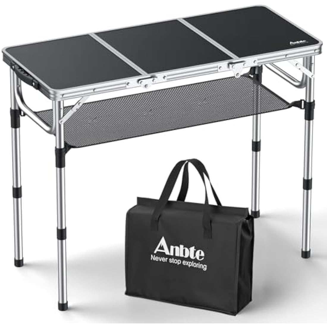 Anbte Folding Camping Table, Aluminum 88 cm x 40 cm Portable Table Picnic Table with Storage Net Adjustable Waterproof Lightweight Foldable Stored for Outdoor Indoor Picnic Beach Backyard(3 heights)