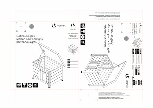 VOUNOT Cat House Outdoor with Kennel Door Privacy Window Cat Wooden Shelter 57x45x43cm, Grey