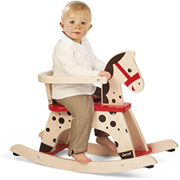 Janod - Caramel Wooden Rocking Horse - Toddler Toy - Learning Balance - For children from the Age of 1, J05984, Brown and Red