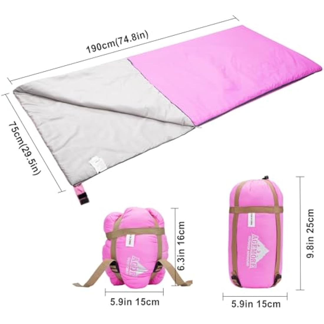 Agemore Ultra-light Warm Weather Rectangular Sleeping Bag, 75" L x 30" W, Lightweight Envelope sleeping bag for Outdoor Camping, Backpacking & Hiking - Fit for Kids, Teens and Adults