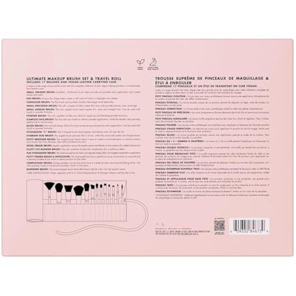 e.l.f. Ultimate Makeup Brush Set & Travel Roll, 17-Piece Brush Kit, Brushes For Eyeshadow, Foundation, Powder, Concealer & more, Vegan & Cruelty-free