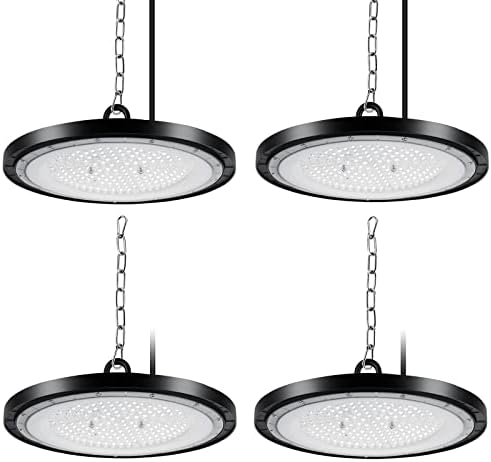 CheDux 150W UFO LED High Bay Light 4 Pack,15000LM Industrial UFO Lamp, 6000K-6500K Daylight White Ultra Thin LED Warehouse Lighting,IP65 Waterproof Commercial Bay Lighting Shop Workshop Lights