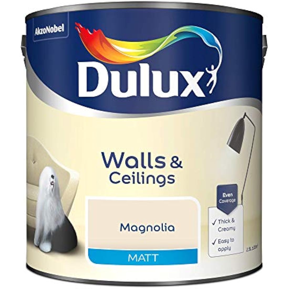 Dulux Matt Emulsion Paint For Walls And Ceilings - Magnolia 2.5 Litres