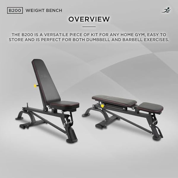 JLL® B200 Adjustable Weight Bench, Multiple levels of incline, Heavy-duty frame suitable for weight lifting exercises, Full body workouts, Home gym use