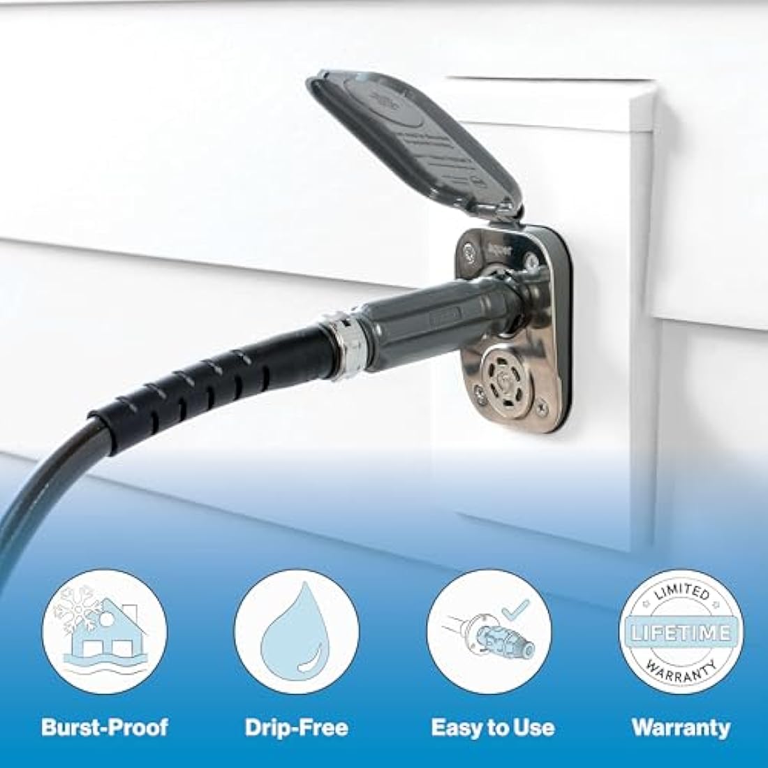 Aquor House Hydrant V2+ Frost Free Outdoor Garden Faucet with Quick Connect and Anti-Siphon, 10 inch, Slate Gray Polymer