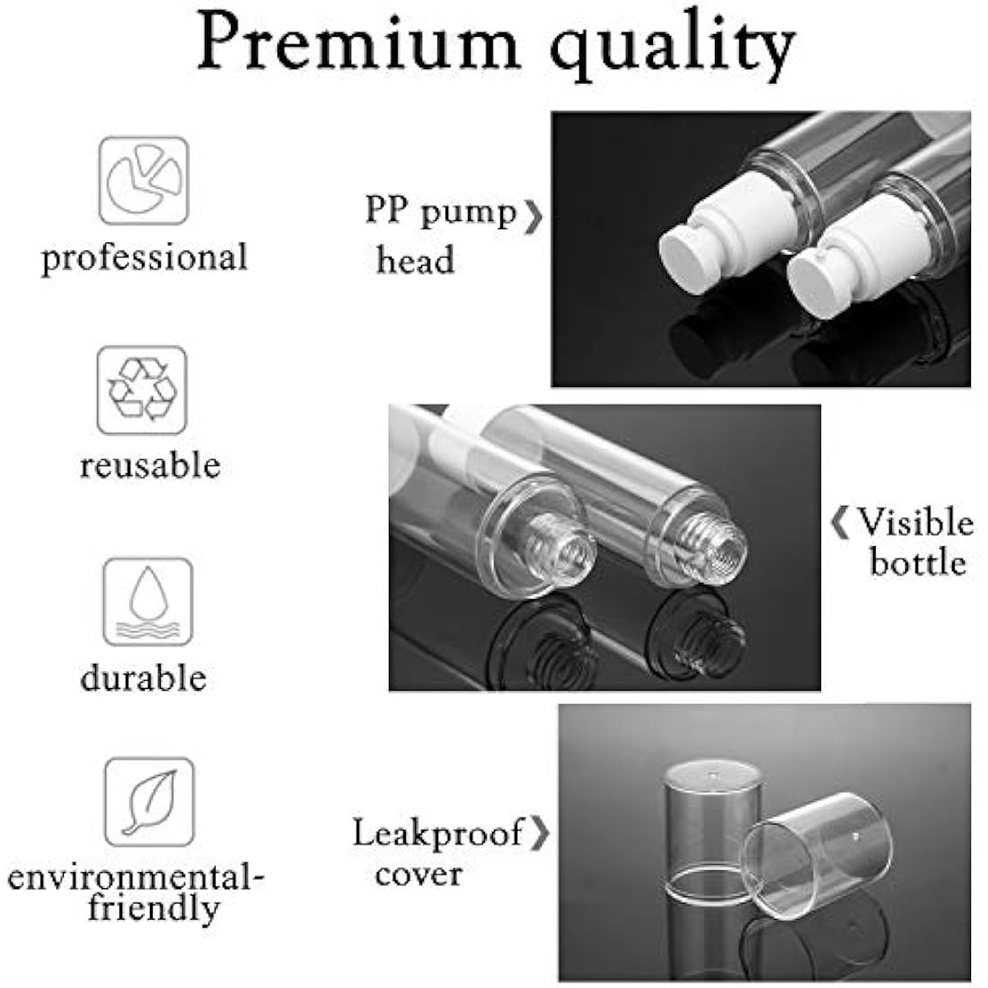 Alledomain 6Pcs Airless Pump Bottle | Refillable Empty Clear Travel Lotion Pump Containers/Vacuum Press Pump Bottles for Foundation, Essence, Lotion (30ml)