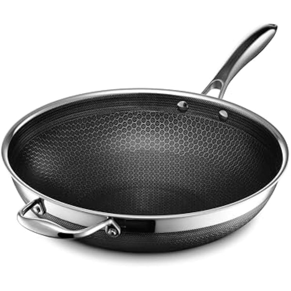 HexClad Hybrid Nonstick Wok, 30 cm, Stay-Cool Handle, Induction Ready, Compatible with All Cooktops